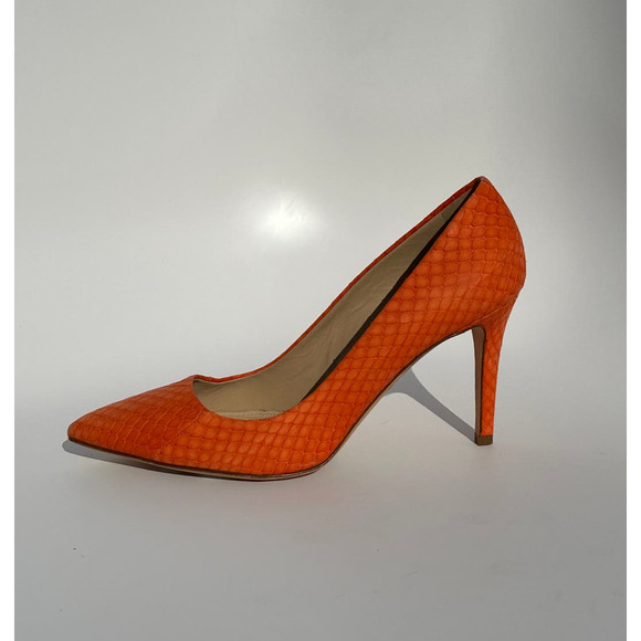 J. Crew Collection Orange Matte Python Heels Pumps Size 7 $378 Italy 90715 New - Picture 9 of 16